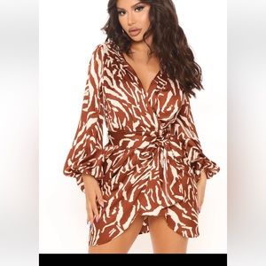 Fashion Nova puff sleeve tie waist dress